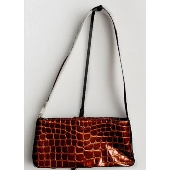 Kenneth Cole Reaction Brown/Copper Faux Alligator Print Clutch Shoulder purse - Picture 1 of 16